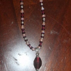 Carolee Beaded Necklace alternating beads in crimson & pink 16-18" silver New …